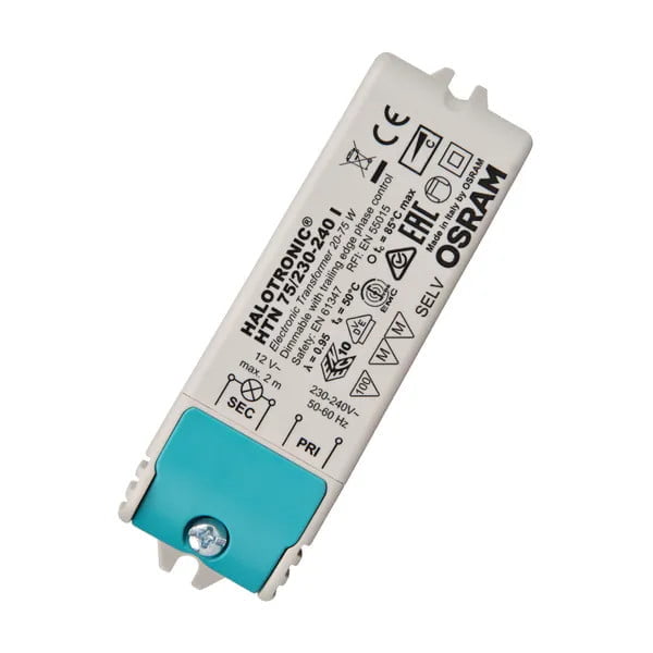 Halotronic Compact HTM-HTN 75-230240 elektronischer Transformator auf weißem Hintergrund.
