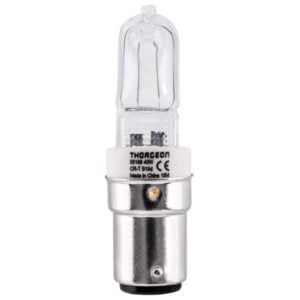THORGEON CERAM CR-T 40W Halogenlampe mit B15d Sockel und T13 Form, die 590 Lumen warmes Licht ausstrahlt.