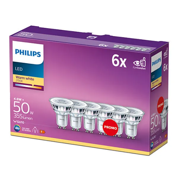 Lamps LED GU10 4.6W 355Lm warm white Non-dimmable Spot (set of 6 bulbs)